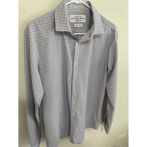 Mizzen+Main Mens Medium Trim Fit Dress Shirt White Blue Purple Excellent Leeward